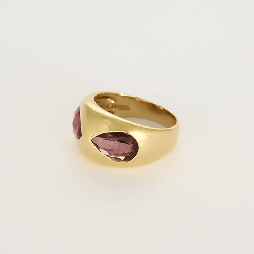 Bague 55 HERMES Paris - Vintage - Bague en or jaune et tourmalines roses. 58 Facettes DV26850-1