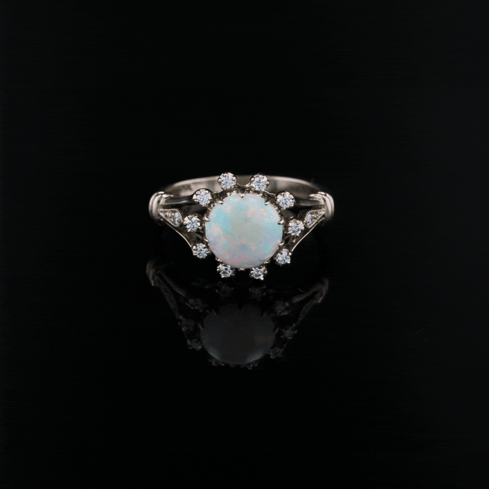 Bague 53 Bague opale ronde diamants or blanc 58 Facettes 24-121