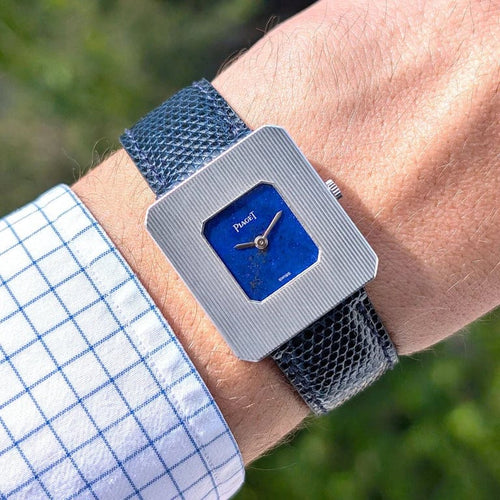 Montre Piaget Protocole 99042 - Montre rectangulaire ultra-plate en or blanc, cadran lapis-lazuli 58 Facettes