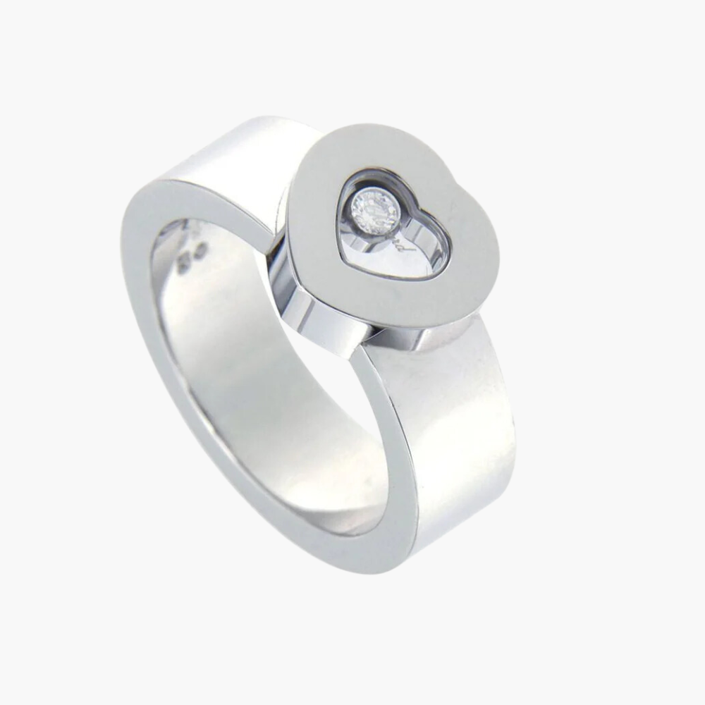 Bague Chopard Happy Diamonds Or Blanc 18k, Cœur Saphir Bleu Et Diamant - Taille 6.5