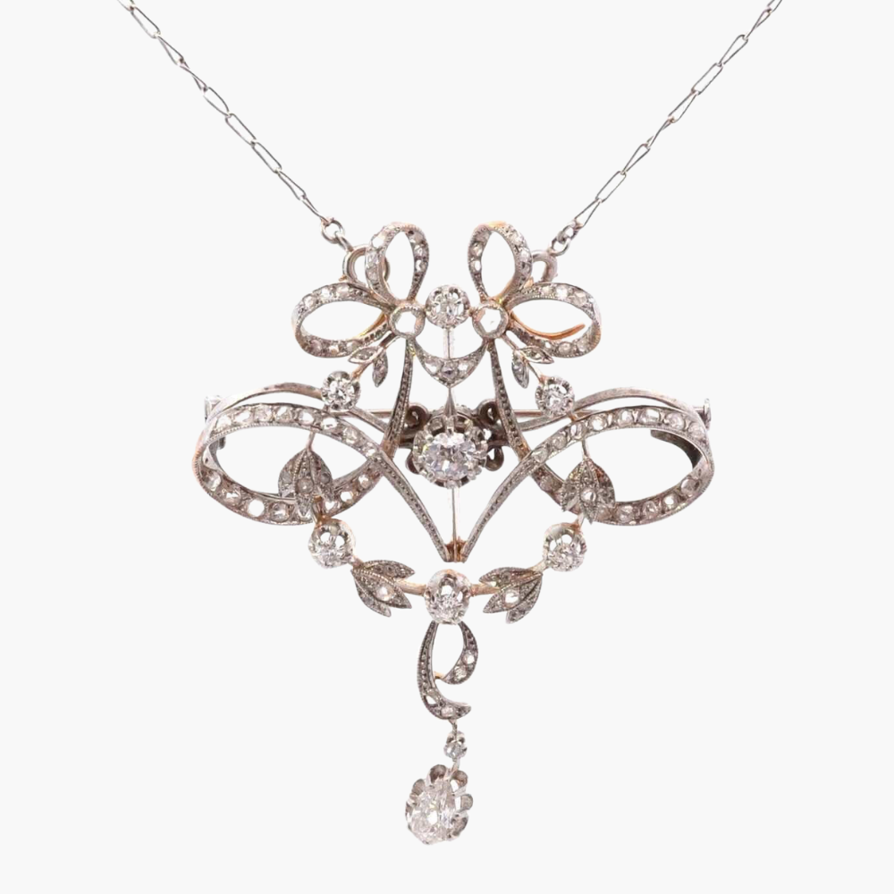 Collier Ancien Vintage Argenté Avec Cristaux Facettés - Style Diamant - Modèle 1869