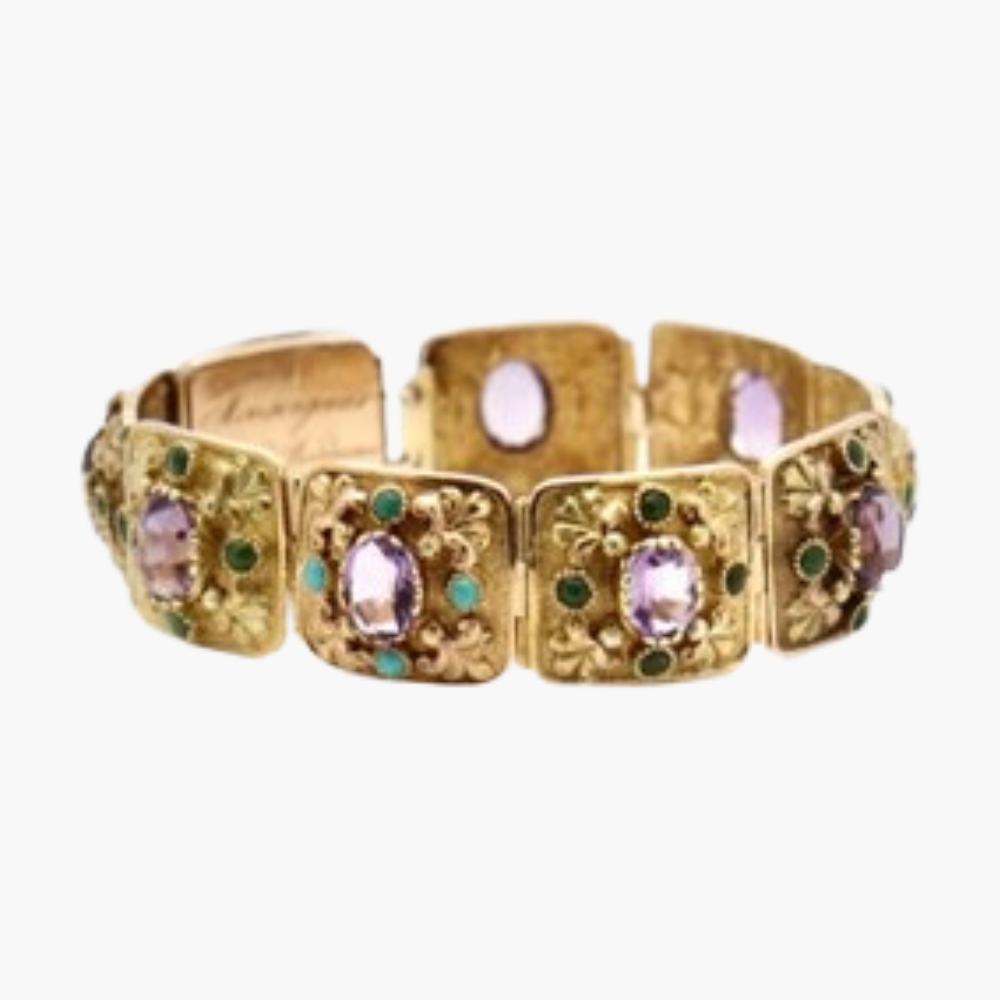 Bracelet Or 18 Carats Avec Améthyste - Magnifique Jonc - 15.54 Grammes - Occasion