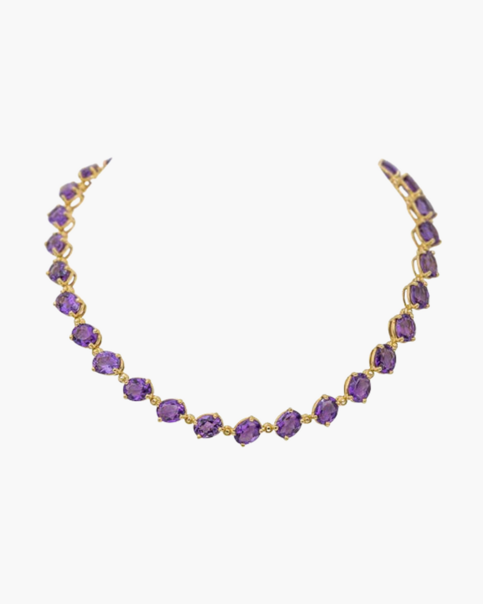 Collier Sautoir En Perles De Culture Et Améthystes - Fermoir Or 18 Carats, 17 Rangs, Impeccable