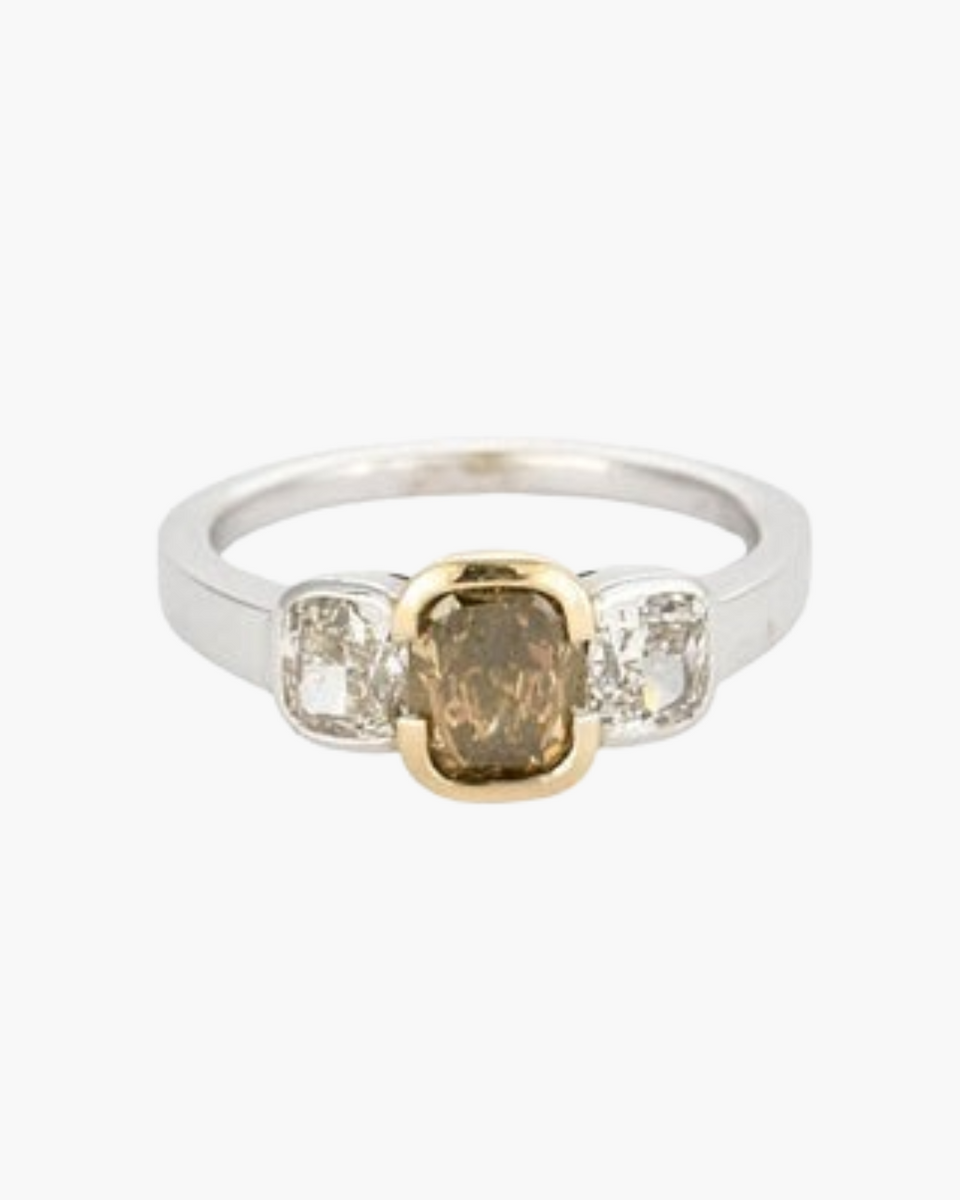 Bague En Argent Sterling Avec Diamants Bruts Marron De 2,50 Ct - Style Rustique Trois Pierres