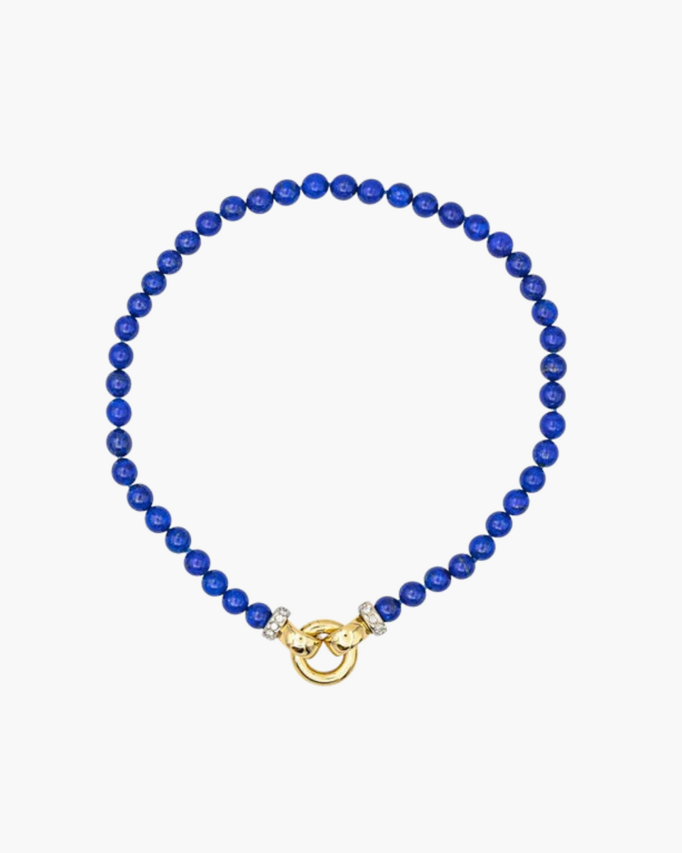 Collier Vintage Perles Lapis-lazuli Bleu Fermoir Argenté - Longueur ~48 Cm