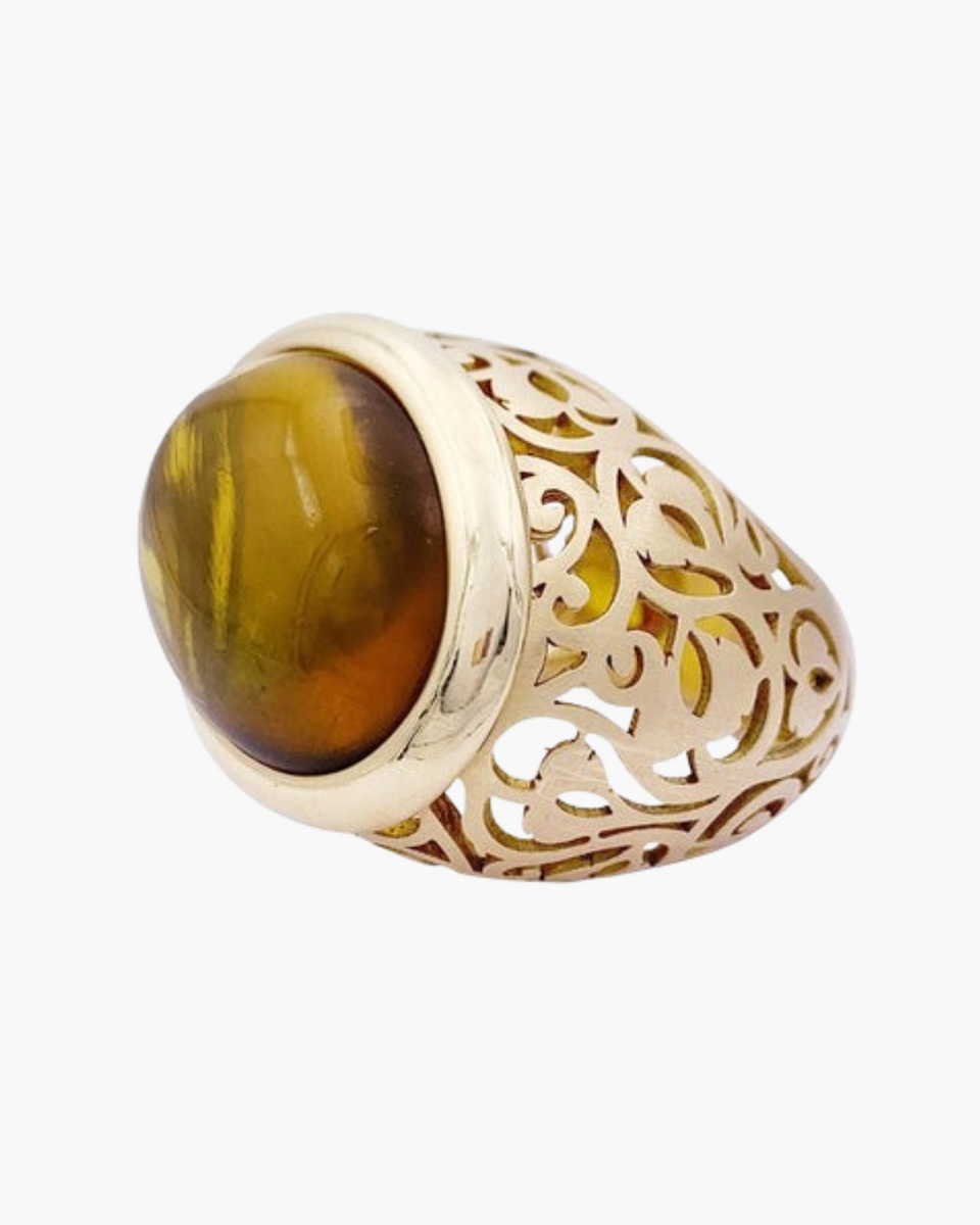 Bague En Or 18 Carats Avec Ambre 1,5x1,1 Cm - Poids 6,68 G, Taille 56, Occasion Style Déclaration