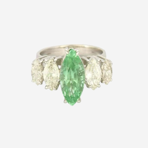Bague Marquise Or Blanc Avec Péridots Et CZ - Taille 58, Neuf Sans Boîte