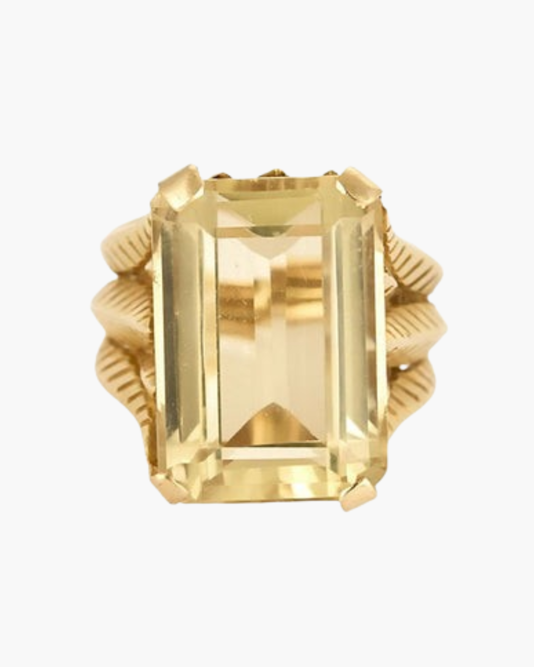 Bague Cocktail Vintage Péridot Et Citrine - Coeur - Or Jaune 14 Carats - Taille 5