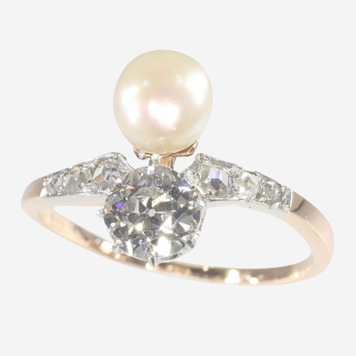 Bague En Or 18 Carats Avec Perle Et Diamant - Poids 3,6 G - Taille 54 - Neuf Avec étiquettes
