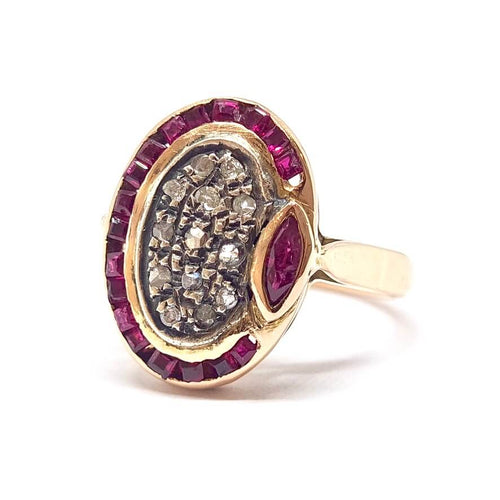 Bague 55 Bague rubis diamants or rose 58 Facettes