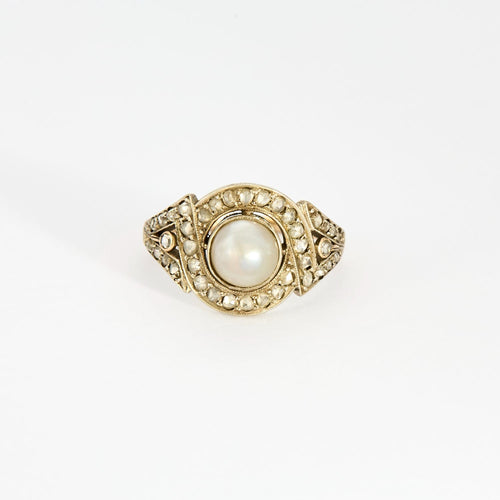 54.5 Bague Art déco, deux ors, perle bouton et diamants 58 Facettes DV8895-2
