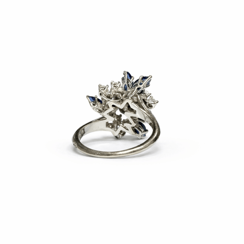 Bague 49 Frères Bellin - Bague bouquet en or gris 18k, platine, diamants et saphirs 58 Facettes REF2578-346