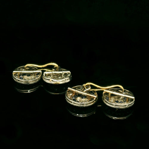 Boutons de manchette Boutons de manchette art déco en or jaune 18 carats et platine, saphirs et diamants 58 Facettes