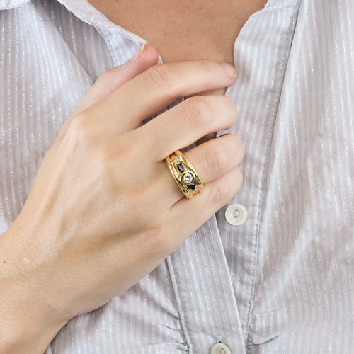 Bague 55 Bague en or jaune, saphir et diamants 58 Facettes DV5140-3-DV0882-1