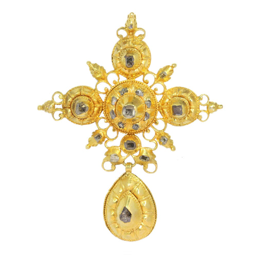 Pendentif Croix baroque - Pendentif en or jaune 18K et 23 diamants 58 Facettes 07162-0181