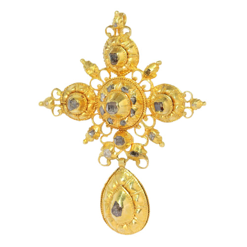 Pendentif Croix baroque - Pendentif en or jaune 18K et 23 diamants 58 Facettes 07162-0181