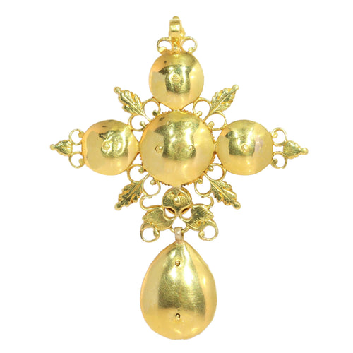Pendentif Croix baroque - Pendentif en or jaune 18K et 23 diamants 58 Facettes 07162-0181