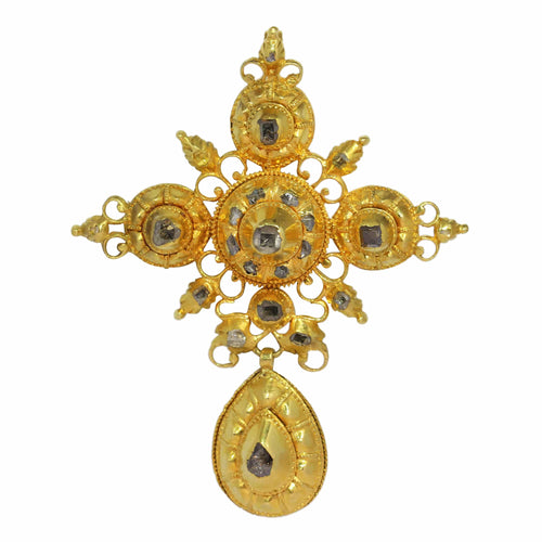 Pendentif Croix baroque - Pendentif en or jaune 18K et 23 diamants 58 Facettes 07162-0181