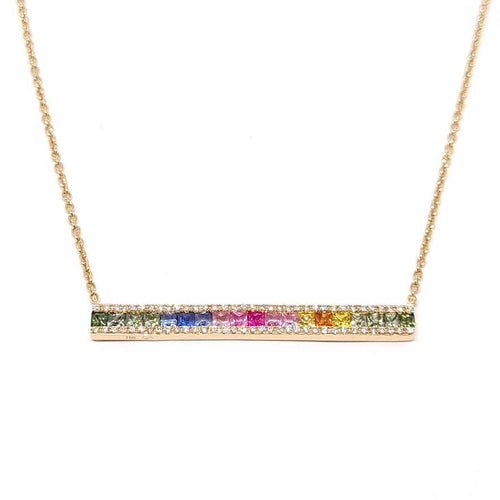 Collier Collier barrette saphirs multi couleur diamants or rose 58 Facettes