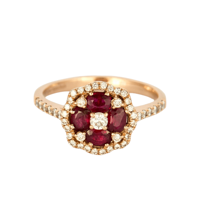 Bague 54 Bague Fleur Or Rose Diamants Rubis 58 Facettes