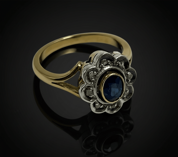 Bague Bague marguerite années 1930 en or jaune, saphir et diamants 58 Facettes