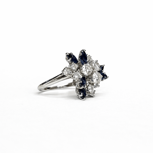 Bague 49 Frères Bellin - Bague bouquet en or gris 18k, platine, diamants et saphirs 58 Facettes REF2578-346