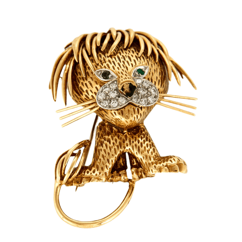 Broche Van Cleef & Arpels  "Lion ébouriffé" Broche en or jaune, diamants, émeraudes et émail. 58 Facettes DV13590-1