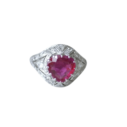 Ring 47.5 Art Deco Heart Ring Burmese Ruby and Diamonds 58 Facettes