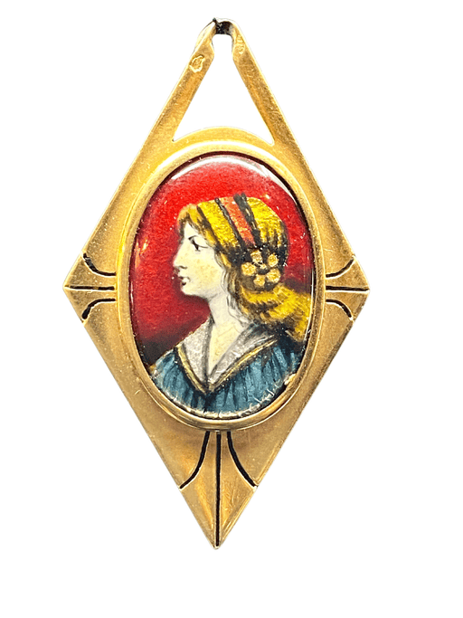 Pendant Pendant in 18-carat yellow gold, woman's profile in Limoges enamel 58 Facettes A 321