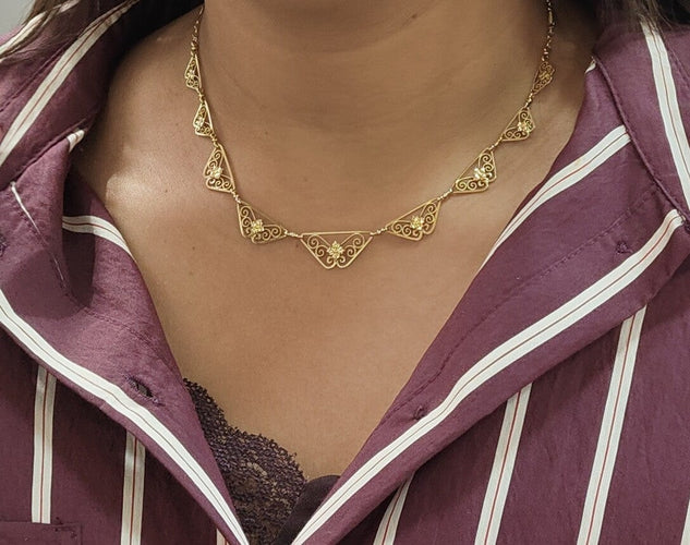 Collier Collier draperie fin XIXe siècle en or jaune 18 kt 58 Facettes 33486