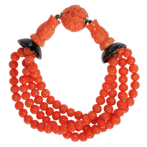 Bracelet Bracelet Art déco vers 1920 en or blanc 18K, corail et émail noir 58 Facettes 10015-4360