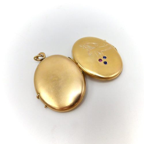 Pendentif Impérial russe - Médaillon en or 14k avec rubis et saphirs 58 Facettes