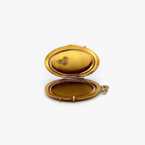 Pendentif Impérial russe - Médaillon en or 14k avec rubis et saphirs 58 Facettes