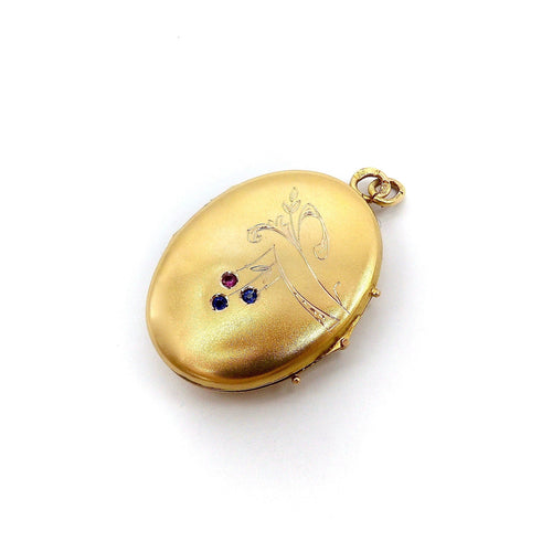 Pendentif Impérial russe - Médaillon en or 14k avec rubis et saphirs 58 Facettes