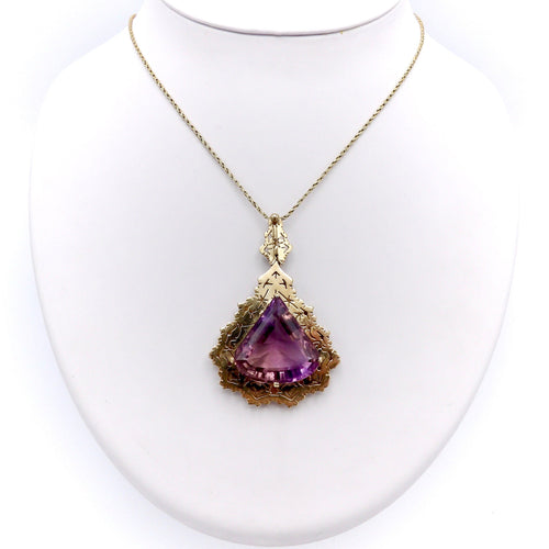 Collier Collier pendentif améthyste moderniste en or jaune 14k 58 Facettes