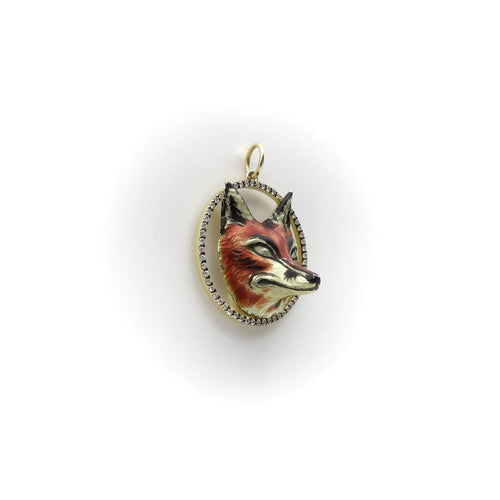 Pendentif Pendentif renard émaillé en or 14k avec halo de diamants 58 Facettes