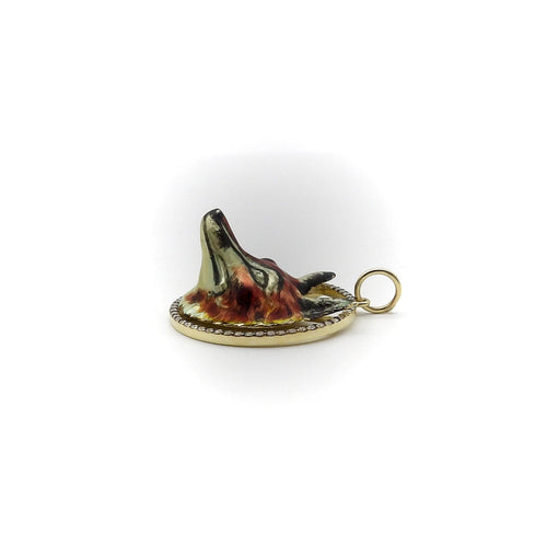 Pendentif Pendentif renard émaillé en or 14k avec halo de diamants 58 Facettes