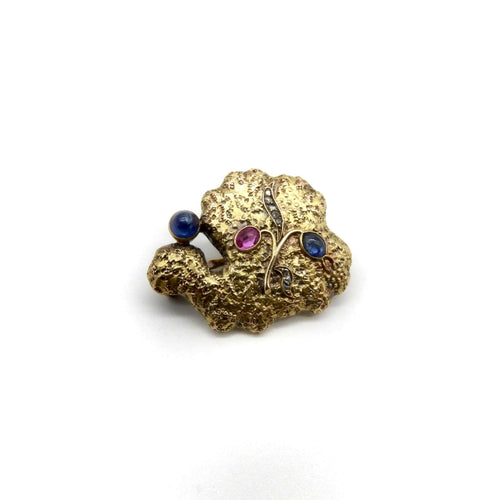 Broche Broche russe organique en or 14k, saphirs, rubis et diamants 58 Facettes