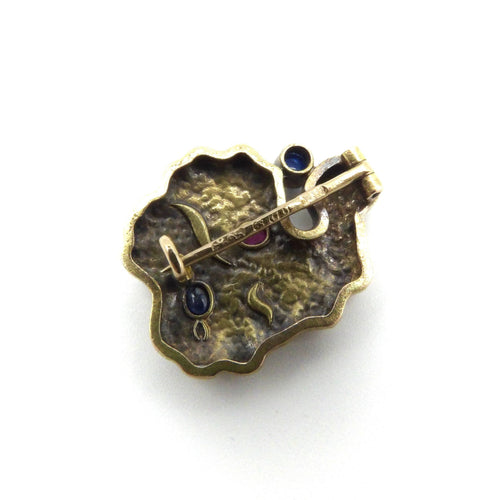 Broche Broche russe organique en or 14k, saphirs, rubis et diamants 58 Facettes
