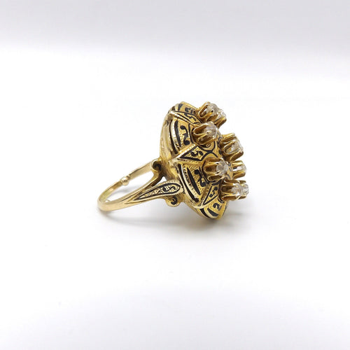 Bague Bague victorienne en or jaune 18 ct, diamants et émail noir 58 Facettes