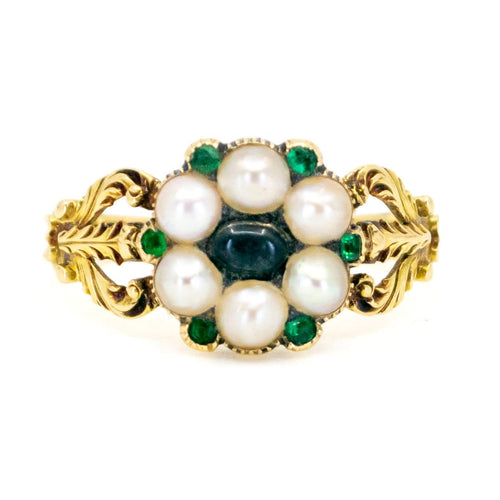 Bague 52.5 Bague en or 14 ct perles, pierre de lune et émeraudes 58 Facettes FC223F2949D846B79D181013A882C484