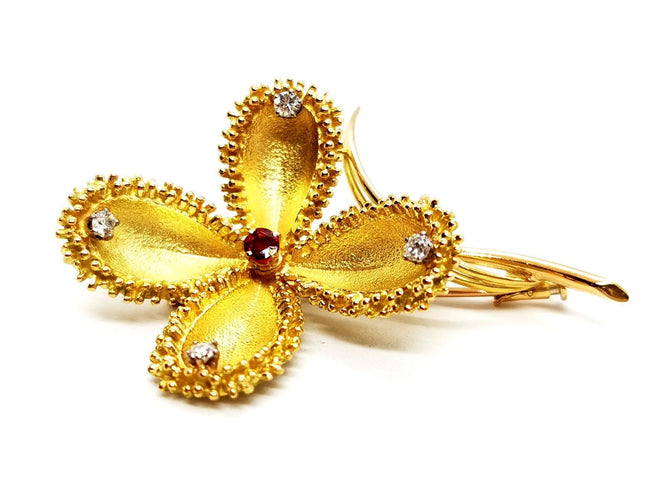 Broche Broche Vintage Or jaune Rubis, Diamant 58 Facettes 1089906CD