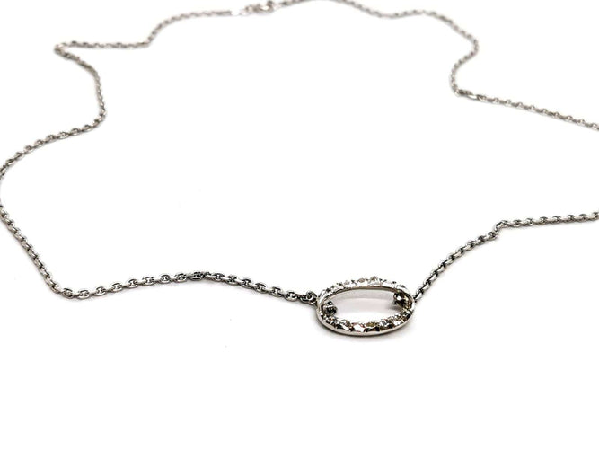 Collier Collier chaîne et pendentif ovale en or blanc 18 carats et diamants 58 Facettes 1182635CD
