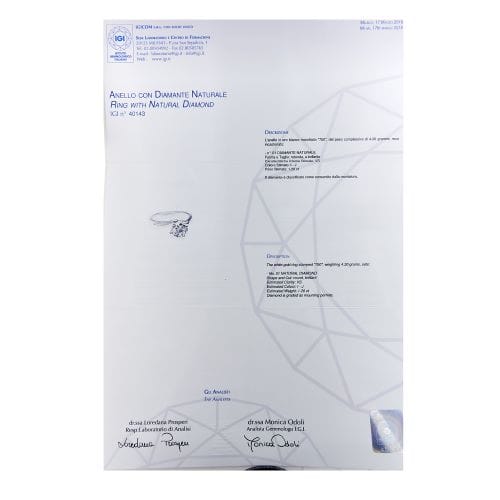 Bague 50 Bague solitaire - Diamant 1,20 ct en or blanc 18 kt 58 Facettes 12503