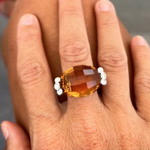 Bague 56 Ponte Vecchio Gioielli - Bague bandeau en or blanc avec citrine et diamants 58 Facettes 12776