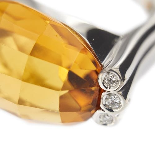 Bague 56 Ponte Vecchio Gioielli - Bague bandeau en or blanc avec citrine et diamants 58 Facettes 12776