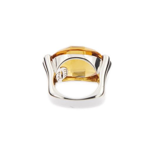 Bague 56 Ponte Vecchio Gioielli - Bague bandeau en or blanc avec citrine et diamants 58 Facettes 12776