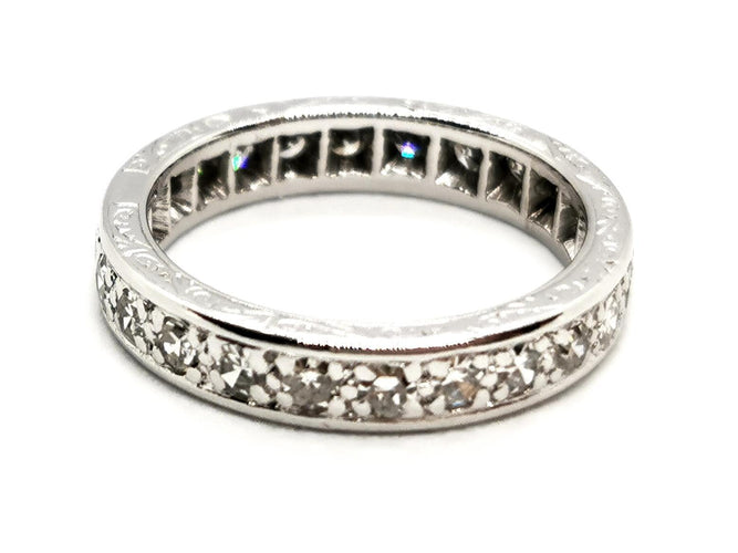 Bague 50 Alliance tour complet - Bague en or blanc 18 carats et platine, diamants 58 Facettes 1292048CN