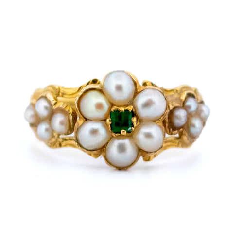 Bague 54.5 Bague fleurs en or jaune 18 ct avec émeraudes et perles 58 Facettes C7D0F216E34D4453B5F1F1393F3D0EA9