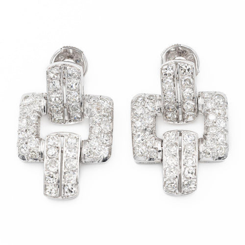 Boucles d'oreilles Art déco - Boucles d’oreilles en platine et or blanc avec diamants 58 Facettes 1352343CN